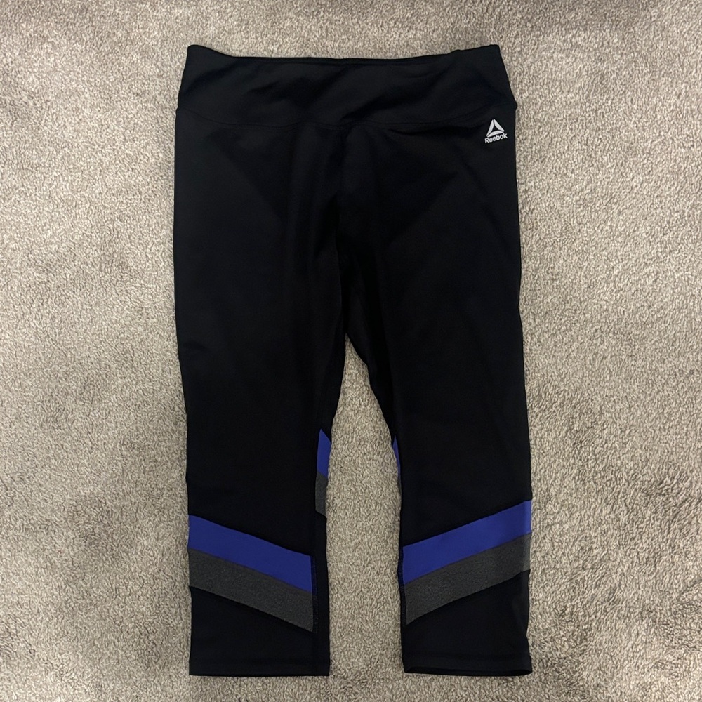 Reebok Women's Black Leggings with Blue Accents